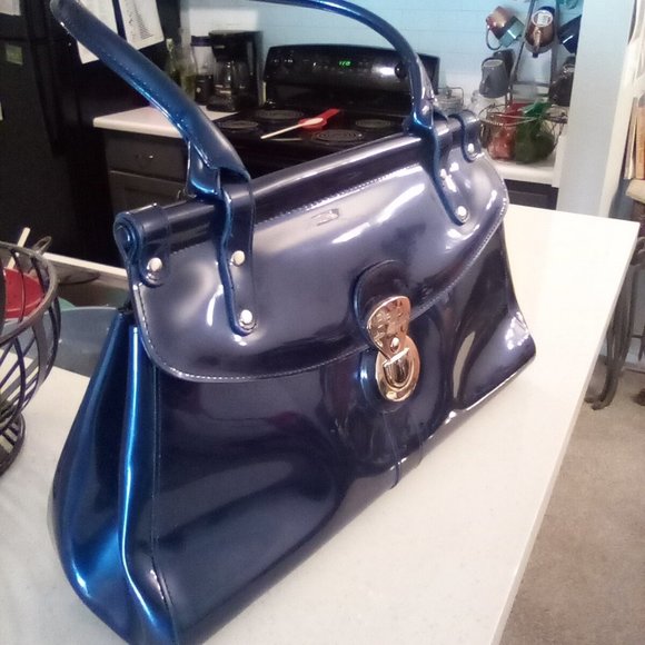 Beijo Patent Dark Blue Purse - Picture 3 of 14